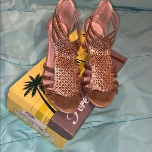 Forever champagne wedges with zipper in back